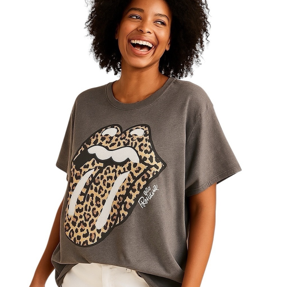 The Rolling Stones XXL Gray Graphic Tongue Tshirt Leopard Streetwear - Picture 1 of 7